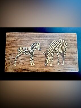 Vintage Indian Marquetry Wood Box - Zebra Inlay Art - Handmade 9" Jewelry/Trinke